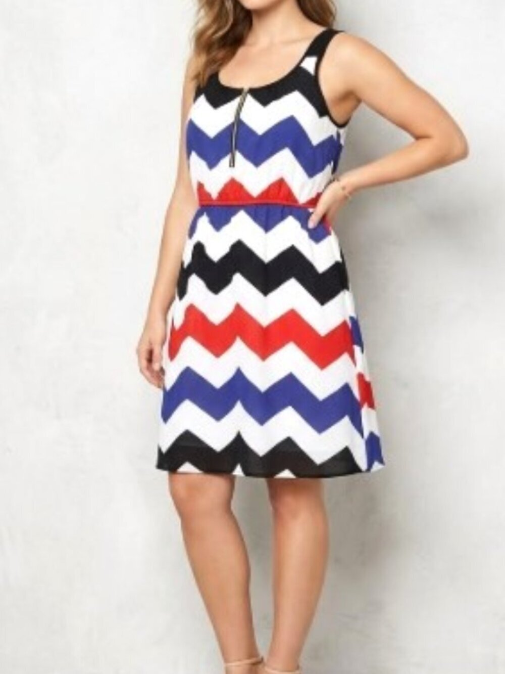 VINTAGE Y2K RUE 21 CHEVRON SWIM COVERUP DRESS (RED, WHITE & BLUE)
